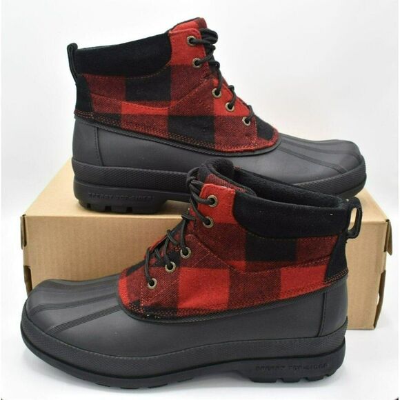 Sperry Men Size 10 Top-Sider Cold Bay Chukka Buffalo Check Red Black Plaid Boots - Picture 3 of 10